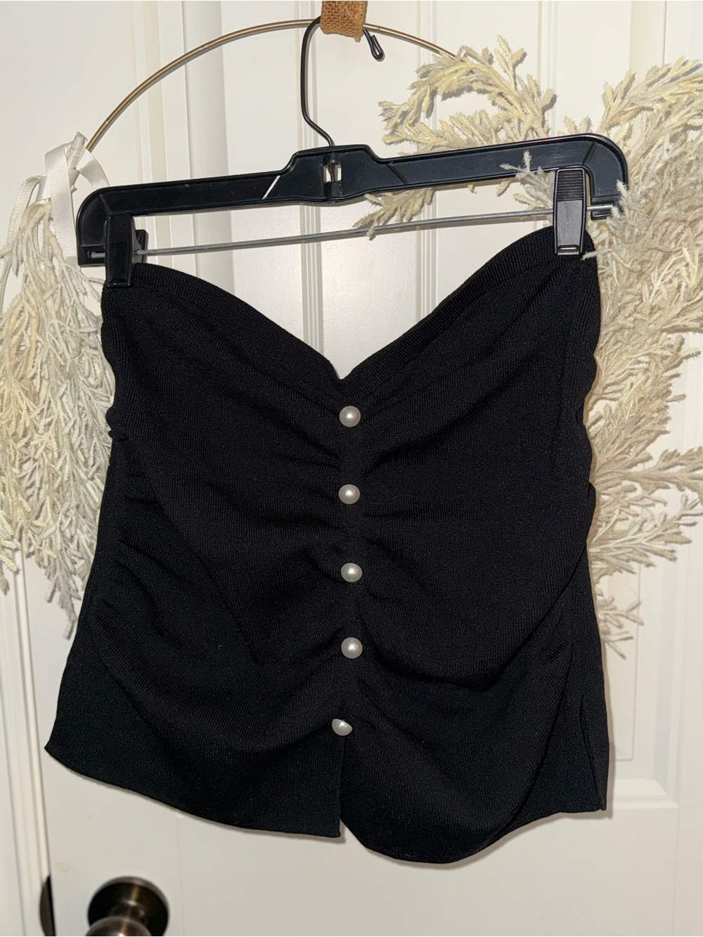 Black Strapless Pearl-Button Top sz Large